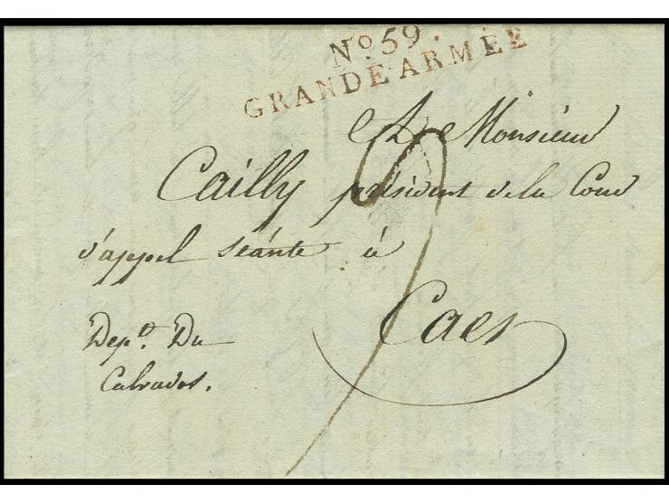 1808, kompletter Faltbrief, geschrieben in Danzig am 29. April 1808 mit klarem roten L2 "No 59 GRANDE-ARMEE" nach Caen, gute 
