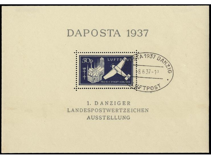 1937, DAPOSTA-Block mit Plattenfehler "Punkt zwischen S und T in DAPOSTA", mit Sonderstempel, Fotobefund Soecknick BPP