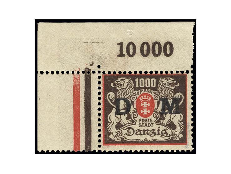DIENSTMARKEN: 1923, 1000 M. aus der linken oberen Bogenecke, mit stehendem Wasserzeichen, postfrisch, Kabinett, sign. Schüler
