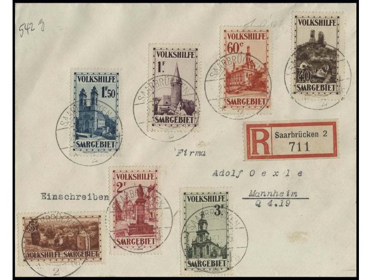 Volkshilfe 40 C.-5 Fr. kpl. auf R-Brief von "SAARBRÜCKEN 29.12.32" nach Mannheim mit Ankunftsstempel, Pracht (Mi. 800,-)
