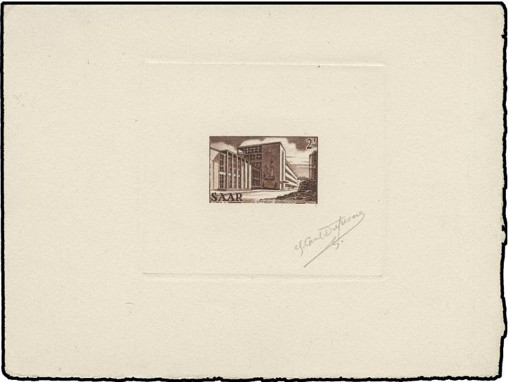 2 Fr., 3 Fr. und 15 Fr. als epreuve d'artist im Blockformat auf Kartonpapier mit Signatur des Graveurs, verschiedene Farben