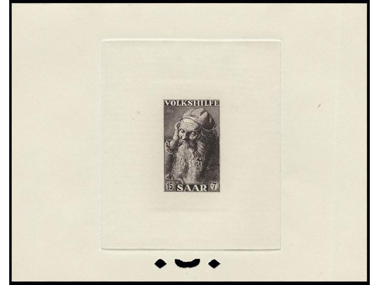 1955, Volkshilfe 5-15 Fr. kpl. als epreuve d'artist in braun im Blockformat auf Kartonpapier