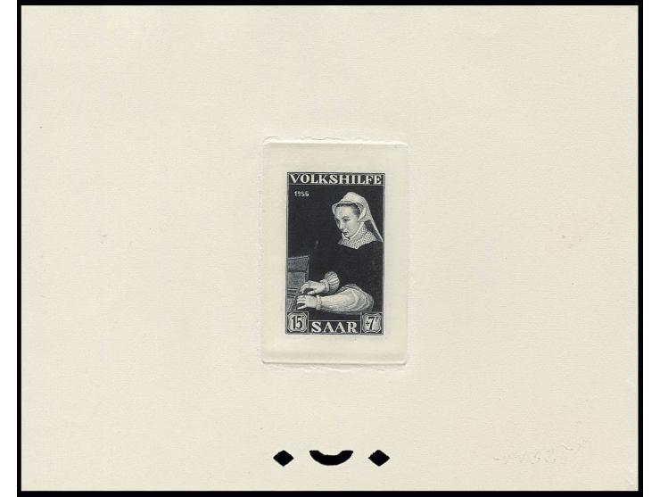 1956, Volkshilfe 5-15 Fr. kpl. als epreuve d'artist in dunkelblau im Blockformat auf Kartonpapier