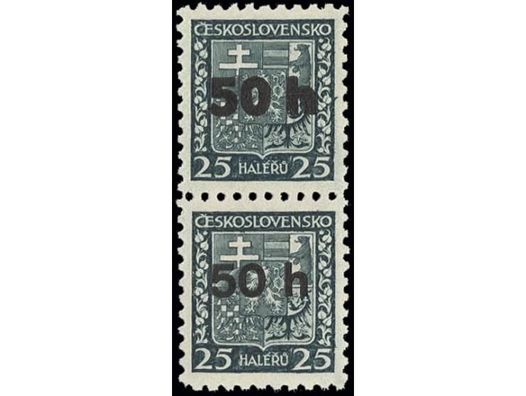 ASCH: 1938, 50 H. auf 25 H. im senkrechten Paar mit fettem und dünnem Aufdruck, vorgefaltet, sonst Pracht, postfrisch, sign. 