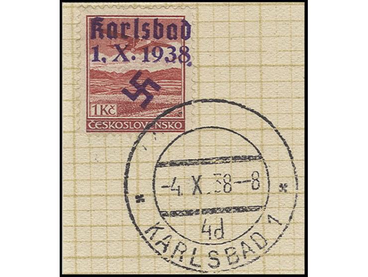 KARLSBAD: 1923, Flugpost 1 Kc. mit Stempel auf Briefstück, sign. Dub und Mahr BPP, Kabinett