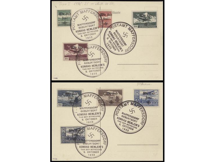 REICHENBERG-MAFFERSDORF: 1923, Flugpost 50 H.-20 Kc. kpl. mit Stempel "MAFFERSDORF" auf 2 Karten , Kabinett, sign. Mahr BPP (