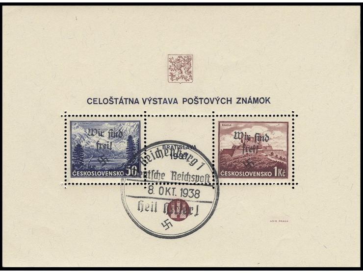 Preßburg-Block mit Stempel "Reichenberg 8.10.38", kleiner Eckbug, sonst einwandfrei, sign. Mahr BPP
