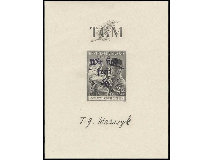 Masaryk-Block, postfrisch, Auflage nur 40 Stück, sehr selten, Kabinett, sign. H.E. Sieger und Fotoattest Brunel BPP ex Dr. Ru
