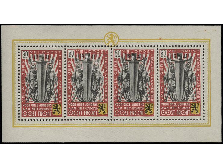 Flämische Legion: BELGIEN 1941, Symbolische Darstellungen, 50 Fr. kpl. in Kleinbogen, postfrisch, teils minimale Knitter