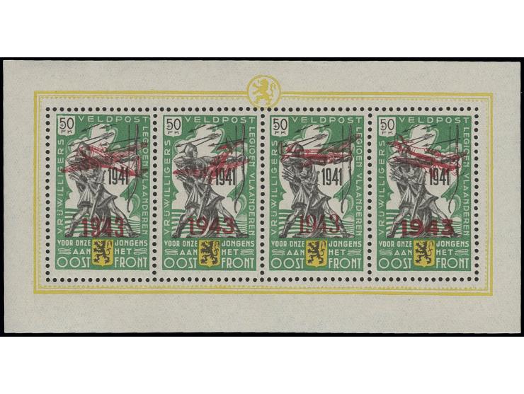 1943, Symbolische Darstellungen mit Flugzeug-Aufdruck, 50 Fr. kpl. in Kleinbogen, postfrisch, teils minimale Knitter