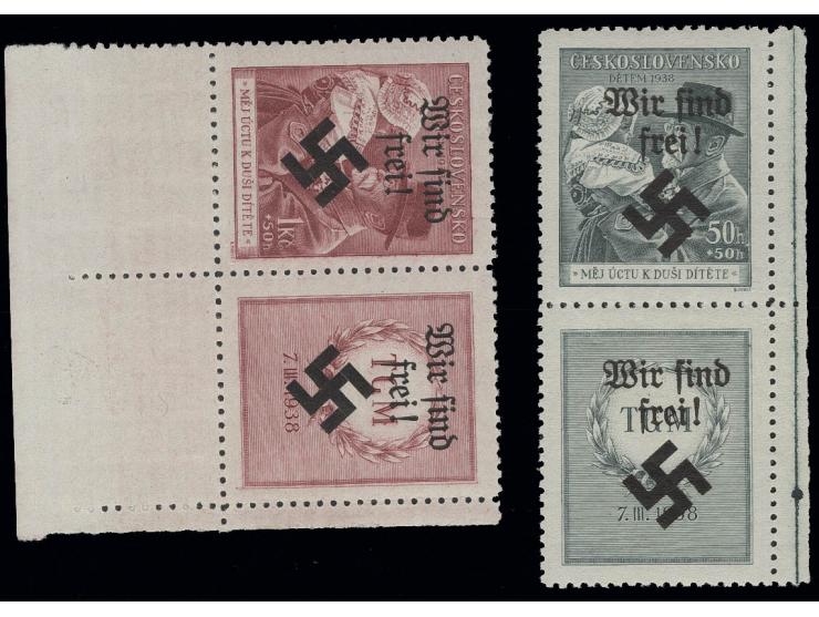 Masaryk 50 H. mit Zierfeld unten und 1 Kc. mit Zierfeld rechts, postfrisch, Kabinett, sign. Mahr BPP (Mi. 1.000,-)