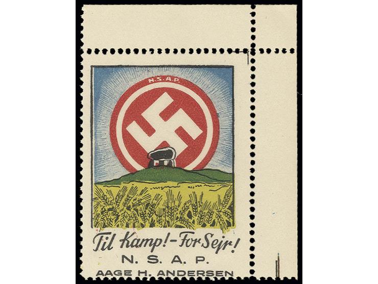 farbige N.S.A.P-Vignette "Til Kamp!" aus der rechten oberen Bogenecke, postfrisch, Pracht