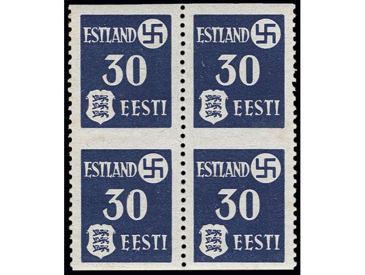 1941, 30 K. schwarzblau im waagerecht ungezähnten Viererblock, postfrisch, Pracht