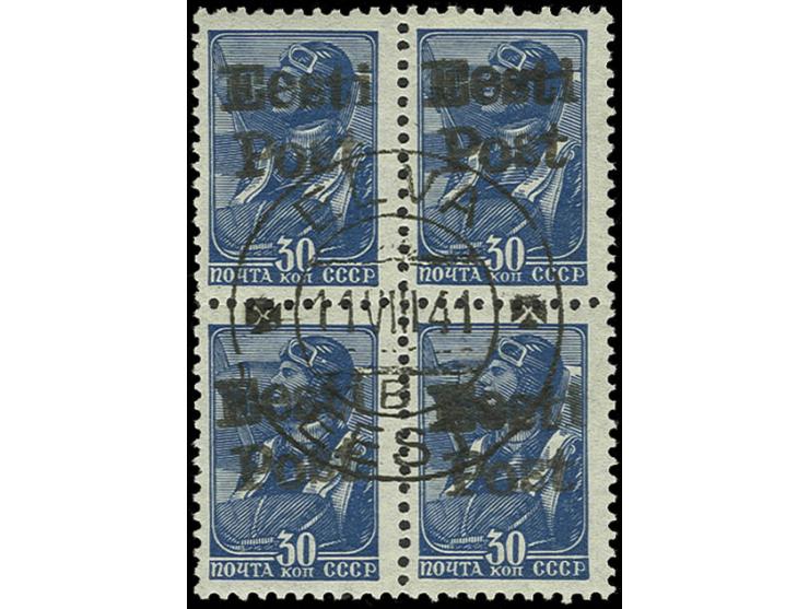 Elwa: 1941, 30 K. im Viererblock, sauber zentrisch gestempelt "ELVA B 11 VIII 41", Kabinett, Einheiten dieser Marke sind nich