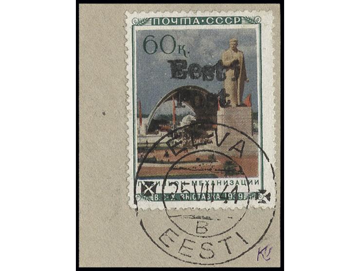Pavillon 60 K., mit sauberem Stempel "ELVA B 25 VII 41" auf Briefstück, Kabinett, u.a. sign. Puloaas und Vaher