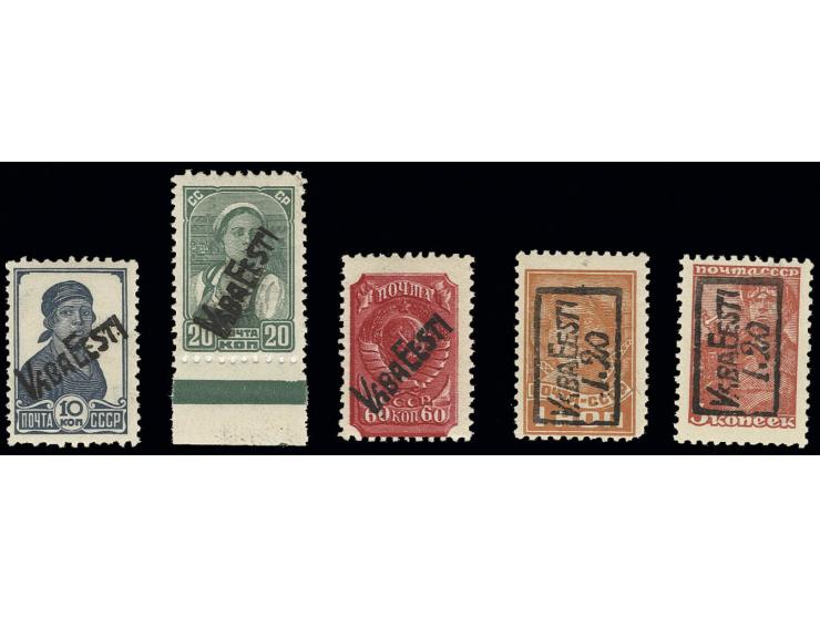 Moiseküll: 1941, 10 K. - 1.20 auf 5 K., postfrisch, 10 K. und 1.20 auf 1 K. kleine Zähnmängel sonst in guter Erhaltung, sign.