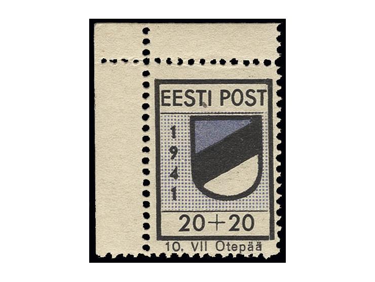 Odenpäh: 1941, 20 K. Type II aus der linken oberen Bogenecke, postfrisch, Kabinett ex Dr. Rueger