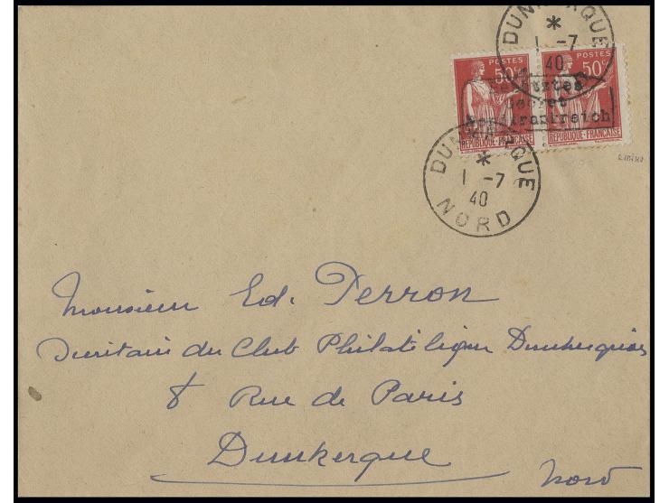 Dünkirchen: 1940, Type I: 50 C. rot mit Erstatgsstempel "DUNKERQUE 1 -7 40" auf Brief, sign. Krischke, Pracht