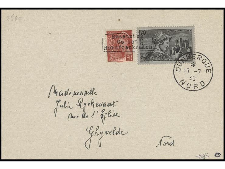 Sondermarke Languedoc 70 C. und 30 C. mit Stempel "DUNKERQUE 17 -7 40" auf Briefvorderseite nach Ghyvelde, Kabinett, sign. Kr