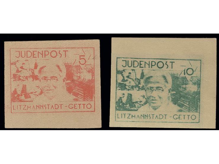 LITZMANNSTADT: 1944, 5 Pfg. und 10 Pfg. auf bräunlichem Papier, ungebraucht ohne Gummi wie verausgabt, Kabinett, sign. Schmut