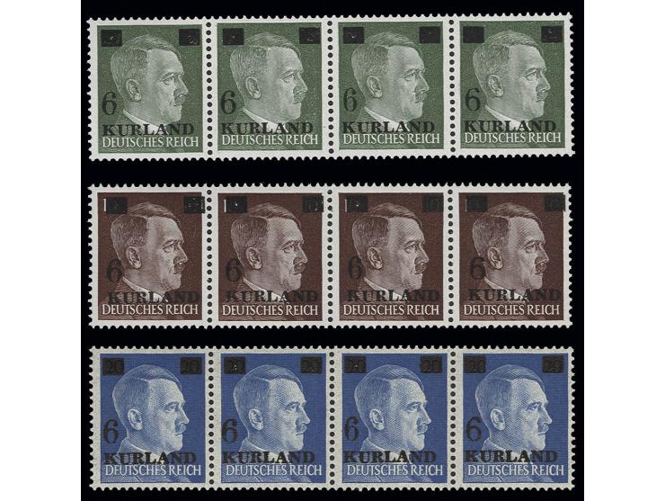 1945, 6 auf 5 Pfg. - 6 auf 20 Pfg., je im Typen-Viererstreifen der Felder 15-18, postfrisch, Befund van Loo BPP ex Dr. Rueger