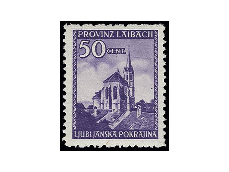 50 C. mit Plattenfehler "Farbstrich rechts vom Kirchturm" (Feld 23), postfrisch mit gummifreier Stelle unten, Pracht, unsign.