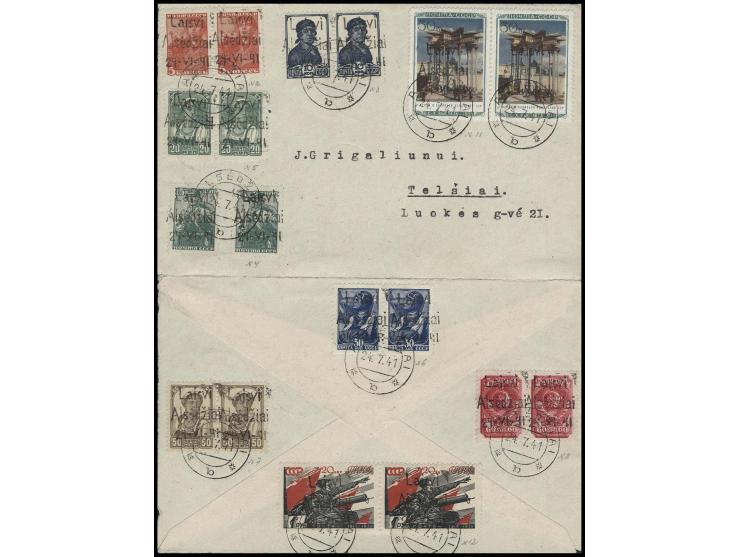 Usbekische SSR 30 K und Freimarken 5-60 K. und 1 Rbl. im waagerechten Paar bzw. 15 K. zwei Einzelwerte mit Stempel "ALSEDZIAI
