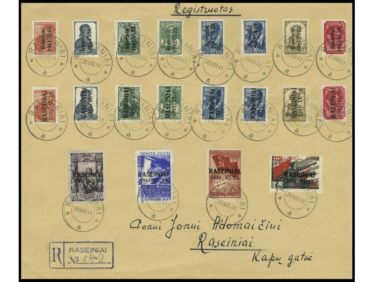 Raseininai: 1941, 5-60 K. in Type I und III sowie 80 K.-1 R. mit Stempel "RASEINIAI 28.VIII.41" auf nicht gelaufenem philatel