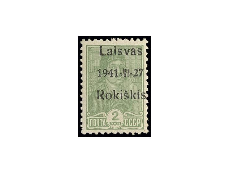 Rokiskis: 1941, Aufdruck schwarz: Unverausgabte 2 K. mit schwarzem Aufdruck in Type II, postfrisch, Kabinett, Fotoattest Kris