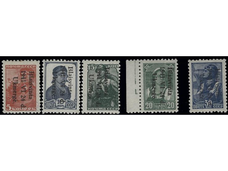 Ukmerge: 1941, 5-30 K. mit Aufdruck, 5 K. mit Erstfalz und kleinem Stockpunkt oben, sonst postfrisch, Pracht, sign. Krischke 