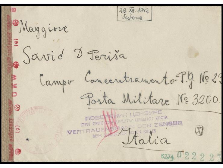 1942, unfrankierter Rot Kreuz-Brief ohne Aufgabestempel aus Beograd mit vorder- und rückseitigen Zensurstempeln des Vertrauen