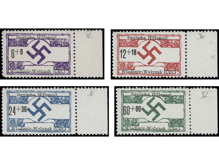 6-60 Pfg. kpl., bis auf 6 Pfg. alles x-Papier, mit rechtem Rand und Plattenfehler "I (römische 1) statt i in Hilfspost", post