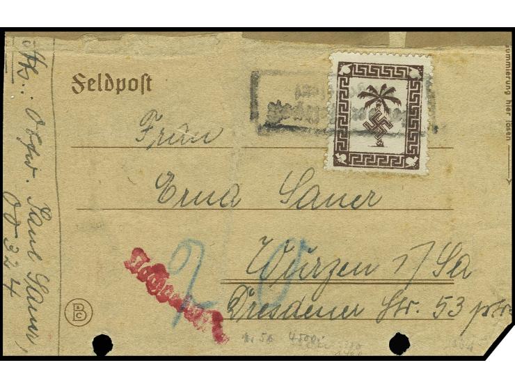dito, in guter Erhaltung mit Ra2 "Bei der Feldpost eingeliefert" auf Päckchenadresse mit  Absender der Feldpostnummer 00324; 