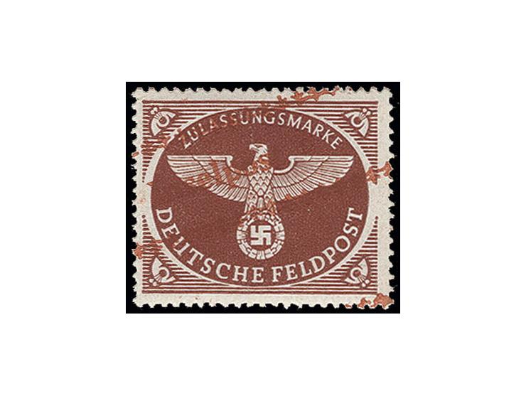 1944, Insel Kreta, Päckchen-Zulassungsmarke mit schräg verlaufendem, inoffiziellem orangerotem Aufdruck, postfrisch, Kabinett