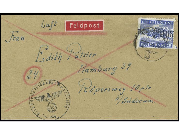 dito, auf Brief mit Normstempel "h 9.3." (Porto Lago) und Briefstempel sowie rückseitigem Absendervermerk mit Feldpostnummer 