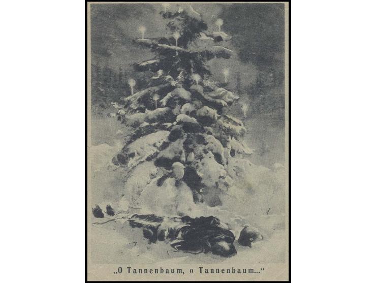 SOWJETRUSSISCHE FÄLSCHUNGEN FÜR DEUTSCHLAND: Propagandakarte mit Wertzeicheneindruck Hindenburg 6 Pfg. "O Tannebaum", ungebra