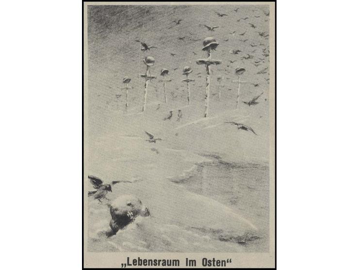 Propagandakarte "Lebensraum im Osten" mit rückseitigem Weihnachtslied und Text über Stalingrad, dazu Karte mit russischem Tex