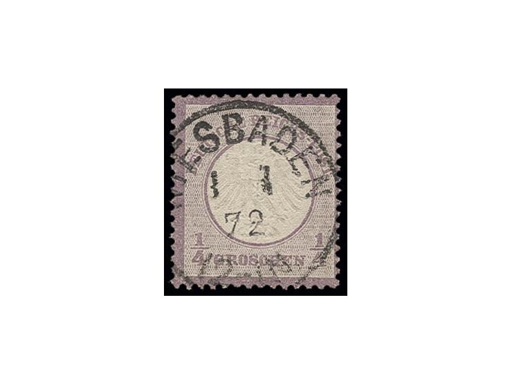 1/4 Gr. grauviolett mit klarem EKr. "WIESBADEN 1.1.72", farbfrisch und gut gezähnt, Pracht
 