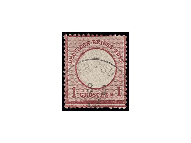 1 Gr. karmin mit seltenem Plattenfehler "heller Strich im Rahmen unten", Feld 150 im großten Format L16, sauber gestempelt, b