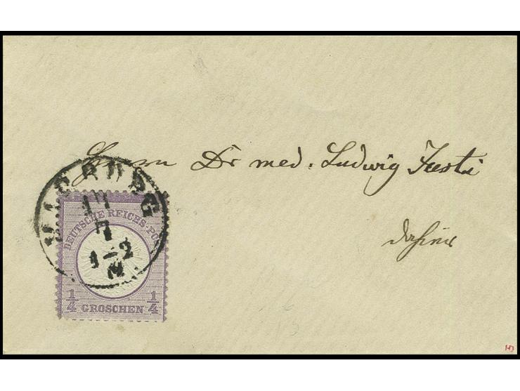 ¼ Gr. grauviolett mit EKr. "MARBURG 17 7" auf kleinem Ortsbrief, Pracht