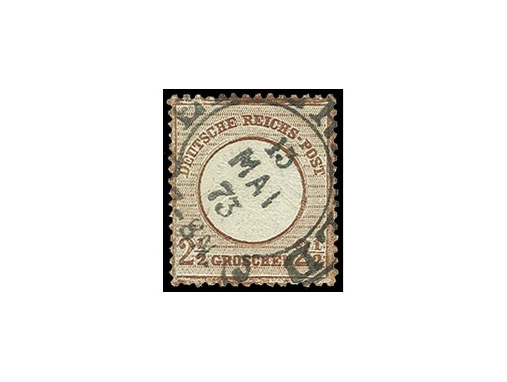 2½ Gr. lilabraun, farbfrisch und gut gezähnt mit zentrischem Hufeisenstempel "ELBERFELD 15 MAI 73" (Spalink-Nr. 12/5), Pracht