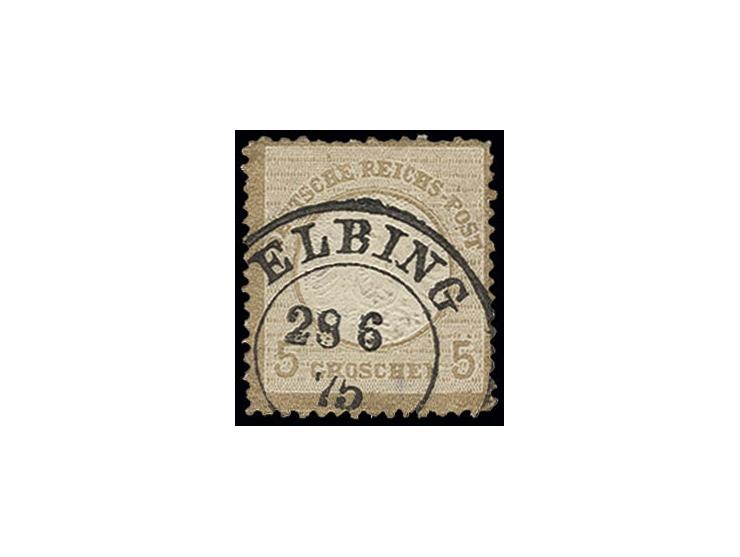 5 Gr. ockerbraun, Elbinger Postfälschung mit Preußen-DKr. "ELBING 28 6 75", oben etwas unregelmäßig gezähnt, ansonstein in ei