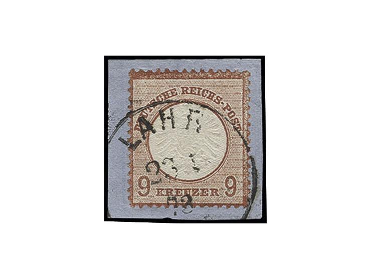 9 Kr. braun mit klarem EKr. "LAHR 23 1 73" auf Briefstück, seltene Farbe, Kabinett, sign. Engel und Fotoattest Sommer BPP (Mi