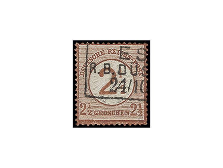 2½ auf 2½ Gr. braunorange mit seltenem Plattenfehler "1 der ½ im Aufdruck stark verschoben", Feld 114, sauber gestempelt "ESS