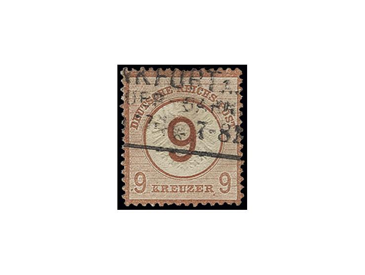 9 auf 9 Kr. braunorange, sauber gestempelt, ein Zahn etwas kürzer, laut Fotoattest Sommer gute Gesamterhaltung (Mi. 600,-)