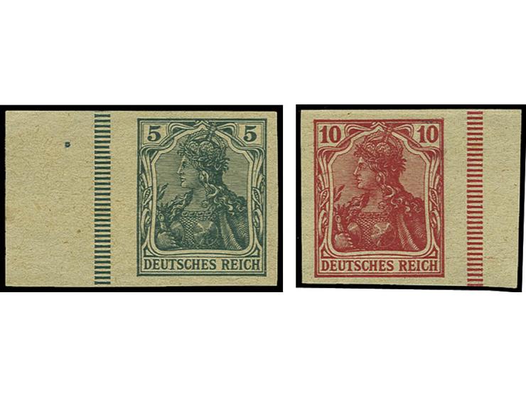 5 und 10 Pfg., ungezähnte Andrucke auf gelblichem Papier, ungummiert, Pracht, sign. Georg Bühler (Mi. 300,-)
