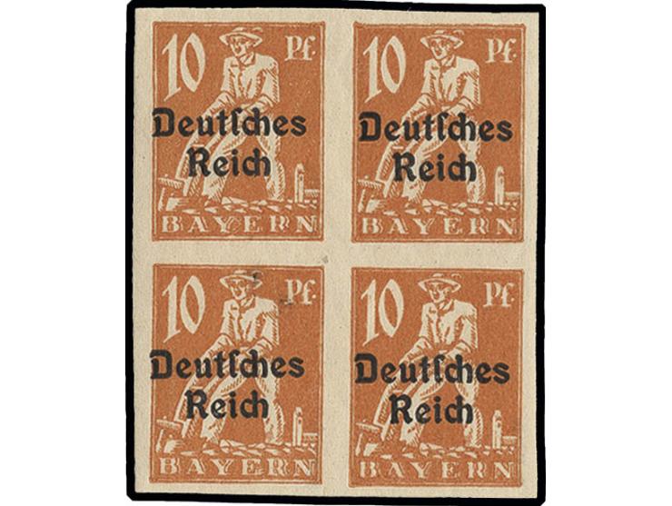 1920, Bayern-Abschied 10 Pfg. im ungezähnten Viererblock, postfrisch, sign. Dr. Oertel, ex Dr. Rueger