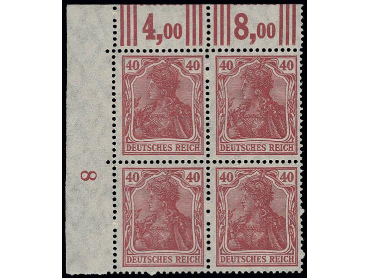 40 Pfg. im Walzendruck-Oberrand-4er-Block mit Konfiguration "3'7'3", postfrisch, Pracht (Mi. 1.200,-)