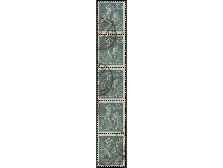 50 M. im senkrechten 5er-Streifen mit Stempel "Pößneck 29.9.23", Pracht, Fotoattest Dr. Oechsner BPP (Mi. 750,-)