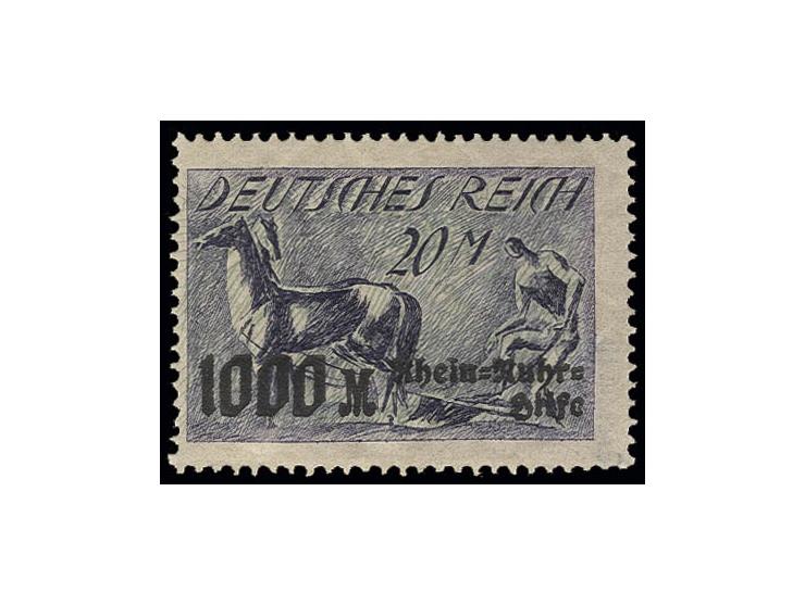 1923, Rhein-Ruhr-Hilfe 20 M. mit Plattenfehler "Schraffur des Unterdrucks im Pferdehals unterbrochen", postfrisch, Kabinett, 